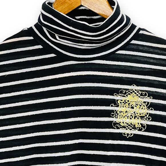 Express Black Metallic Crest Logo Turtleneck Long Sleeve Top S Y2K - Picture 5 of 10